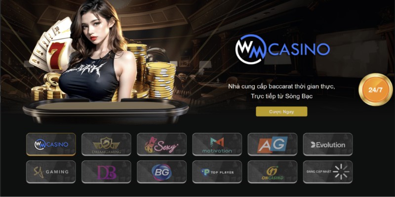 Sảnh casino với không gian giải trí đẳng cấp cùng các nàng dealer xinh đẹp